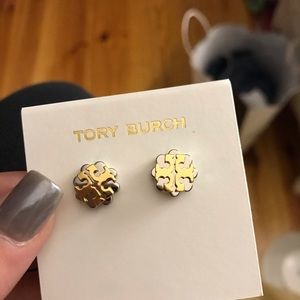 Tory Burch Logo Flower Two-Tone Stud Earring